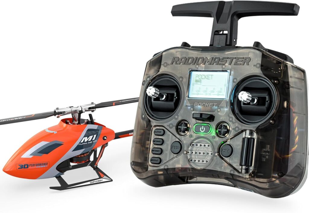 OMPHOBBY M1 EVO RTF RC Hubschrauber, Dual Brushless Motoren, 6CH Direct-Drive Mini RC Heli für Erwachsene mit fernbedienung, OMP M1 aufgerüstete Version Bereit zum Fliegen Orange RC Helikopter helicopter ferngesteuerter Hubschrauber Helicopter